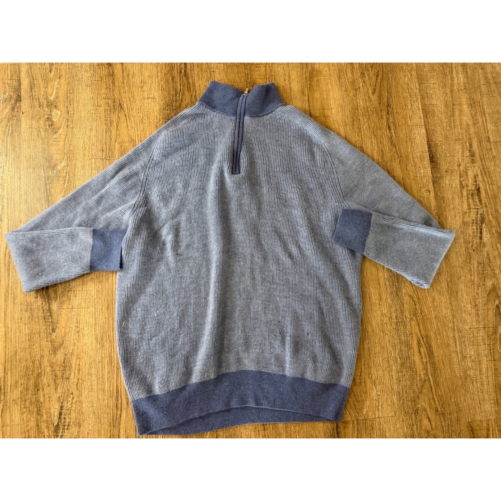 Peter Millar Mens XXL Blue 100% Merino Wool Quarter Zip Ribbed Sweater